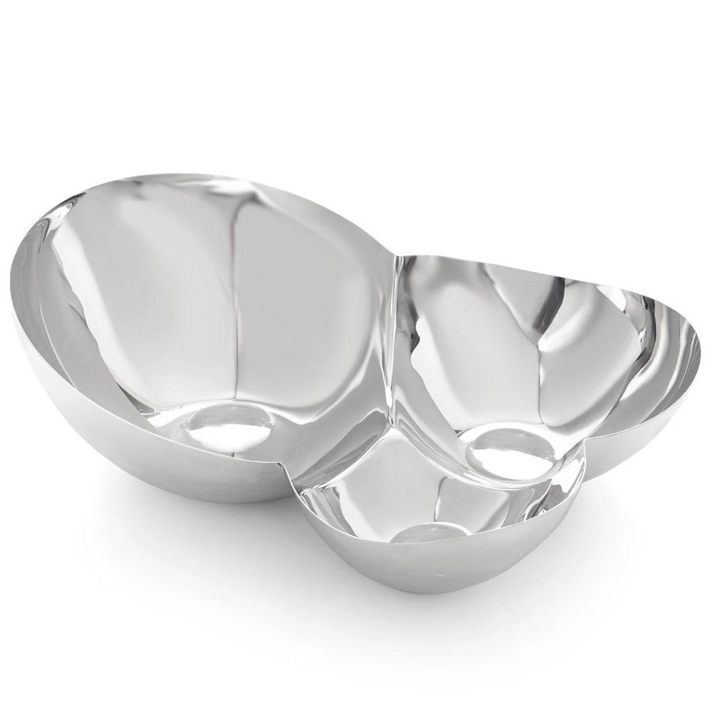 NAMBE Pulse Collection Shiny Stainless Steel 3 Section Chip & Dip Serving Bowl